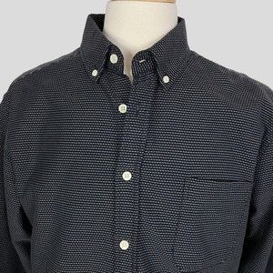 Taylor Stitch Mens Button Down Shirt 42 Large Embroidered Black Organic Cotton